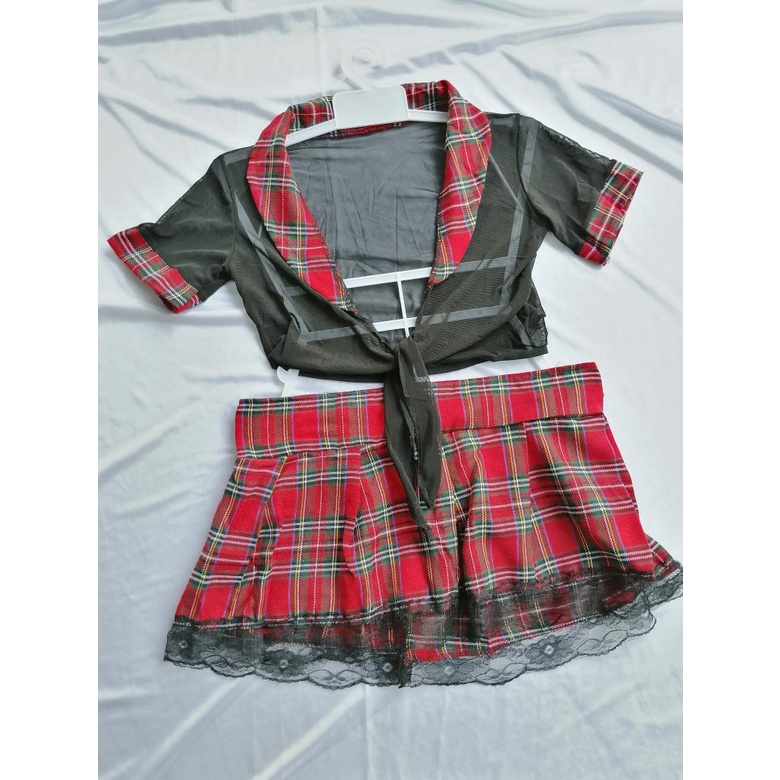 Kostum Uniform Cosplay Seragam Sekolah Rok Kotak Kotak