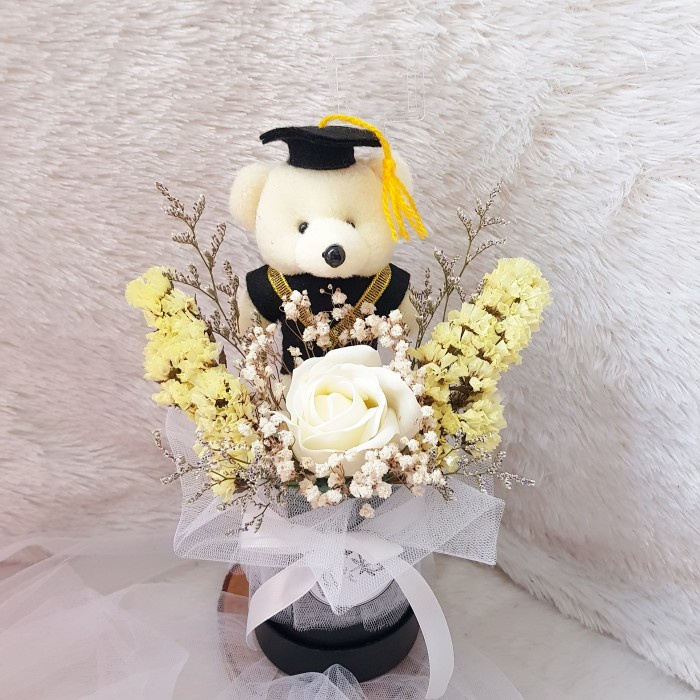 Rose with Graduation Doll Mini Bloomdome Bunga Sabun Boneka Wisuda - Sexy Red