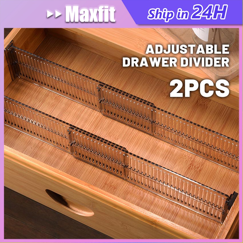 2Pcs Sekat Laci Organizer Pakaian / Kantor Adjustable Penyekat Laci Penyekat Kotak Lemari Organizer 