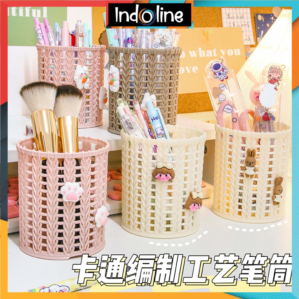 

✔️ Tempat Pensil Dan Pulpen Motif Keranjang Desktop Pen Holder Serbaguna Import COD