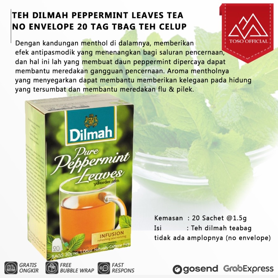 

COD TEH DILMAH PEPPERMINT LEAVES TEA NO ENVELOPE 20 TAG TBAG TEH CELUP