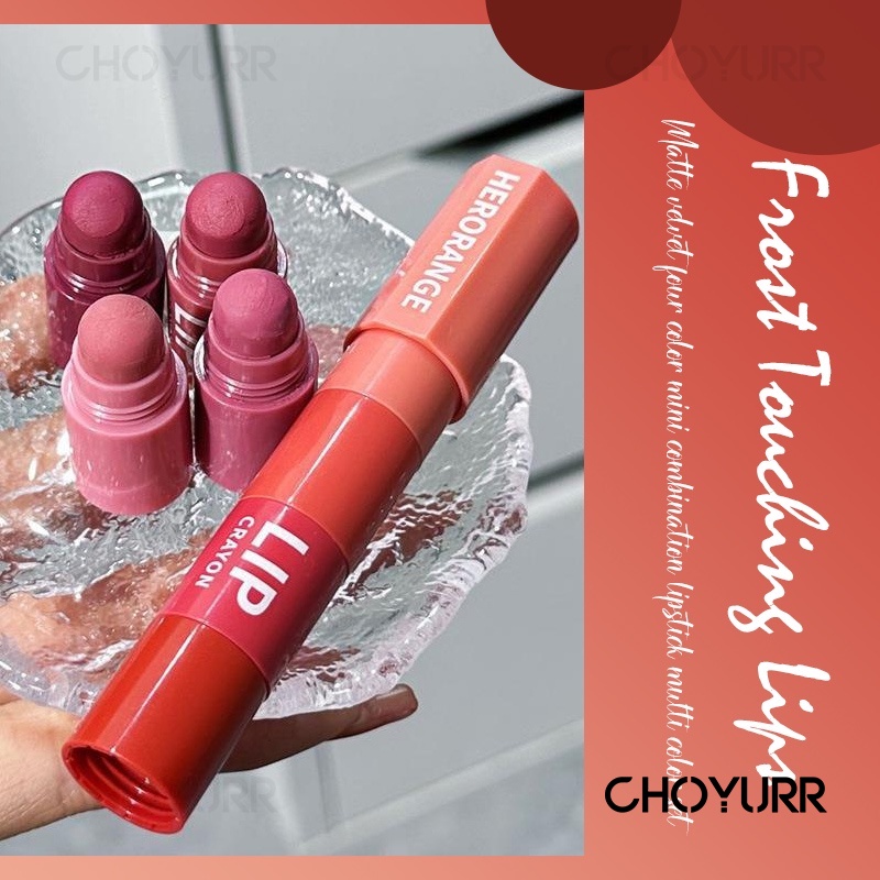 【COD】4 in 1 HERORANGE Crayon Lipstick isi 4 Warna Lipstick Matte Multi-warna Lipstik Korean HERORANG