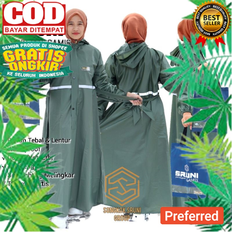 COD JAS HUJAN GAMIS MUSLIMAH SYARI SRUNI PREMIUM RAINCOAT BAHAN PVC 025 TEBAL ELASTIS LENTUR KUAT TE