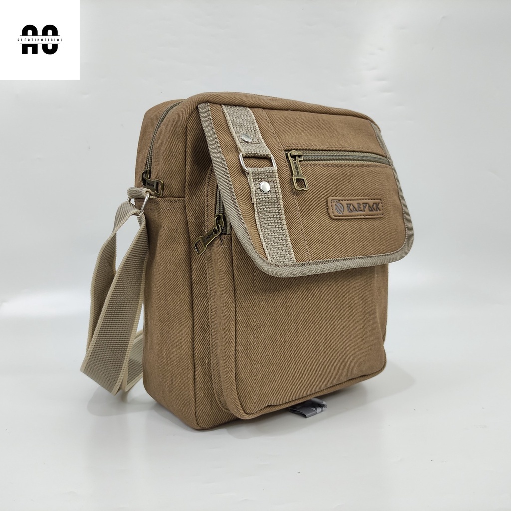 (ao) Tas Selempang Kanvas Premium Hanzo Cokelat Muda Original Baepack / Tas Bahu Pria dan Wanita / T