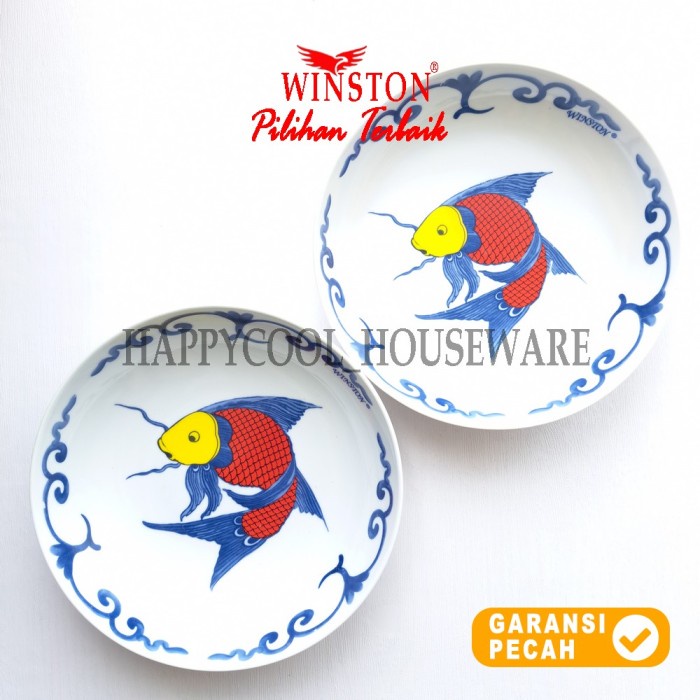 WINSTON 1pcs Piring Kue Keramik 9inch Ikan Lontar Red Piring Buah 23cm