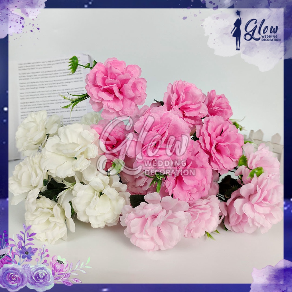 Bunga Carnation Pom Pom Artificial SJ Anyelir Rose Flower Cabang 5 Sintetis  Buatan Home Decor Hiasa