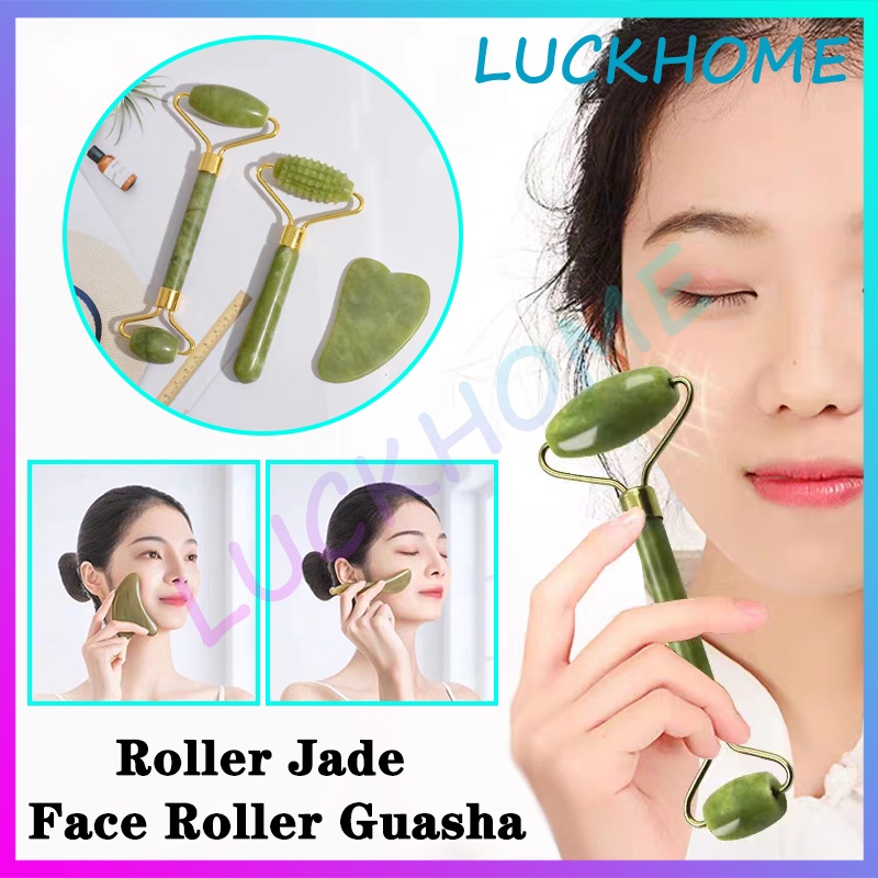 Alat Pijat Muka Wajah Jade Roller Massager Alat Pijat Wajah Jade Roller Massager Pencegah Kerut Alam