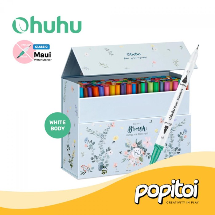 

Andma OHUHU Maui 160 Colors Pens (Brush & Fineliner) Water Based Watercolor - White