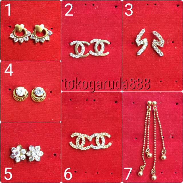 Anting duduk paku cucuk stud anak dan dewasa emas asli kadar 700 70% 22 1.4 - 1.6 g gr bunga kipas p