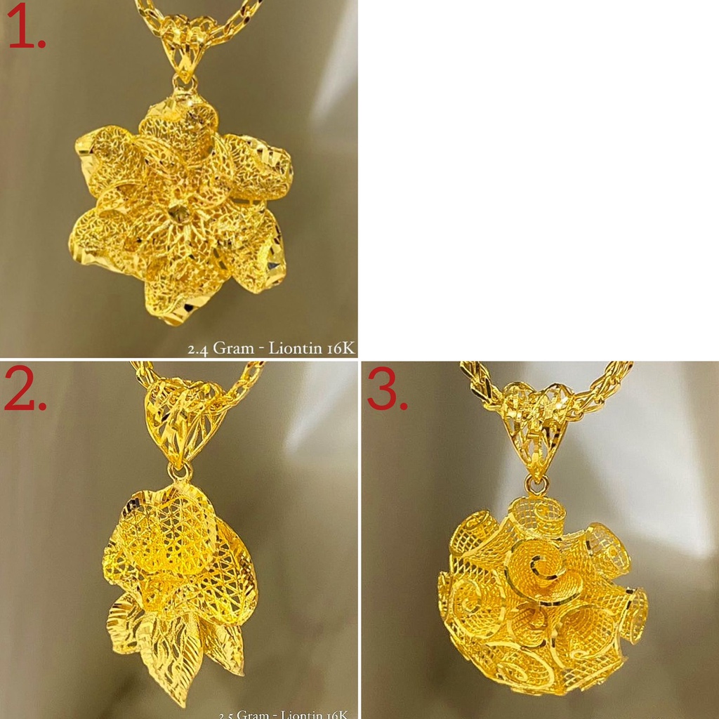 Liontin mainan kalung anak dan dewasa emas asli kadar 700 70 16k charm kerawang bunga lebar like ken