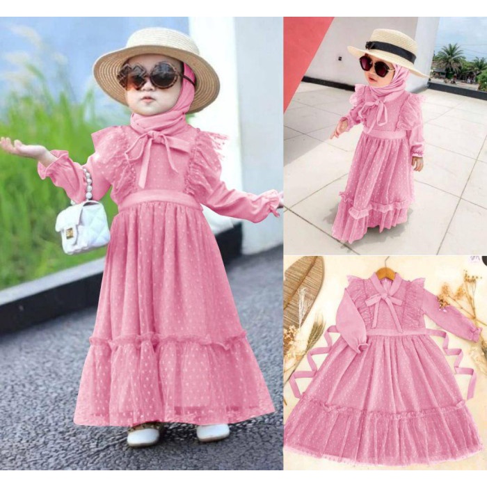 GAMIS ANAK PEREMPUAN / MAXI DRESS MUSLIM ANAK PEREMPUAN  - Abu-abu, S