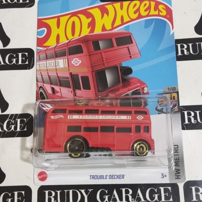 Hot Wheels Trouble Decker Bus London Merah