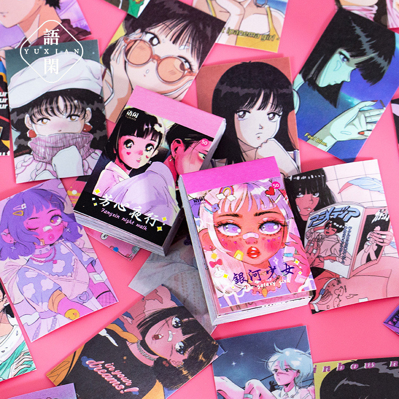 

[Nokai Space] V8. Anime Girl Aesthetic Ins Stiker Buku Mini 4x6 CM Japanese Paper / Anime Character Stiker