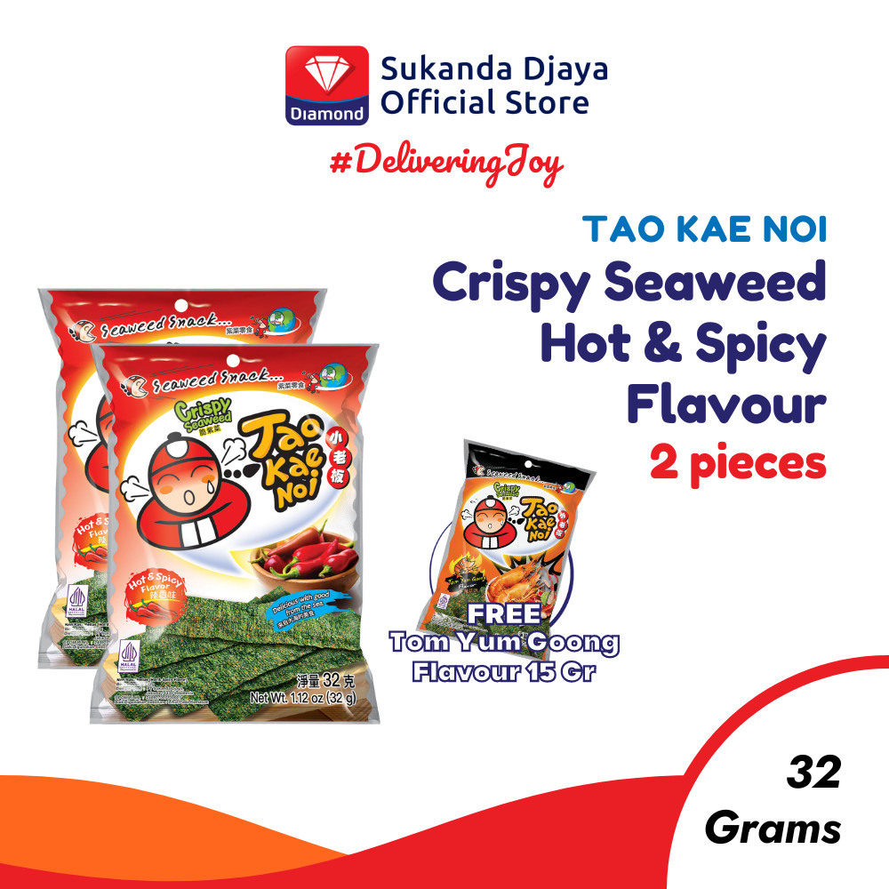 

Tao Kae Noi Crispy Seaweed Hot & Spicy Flavour 32 Gr ISI 2 [Free Tom Yum Goong Flavour 15 Gr]