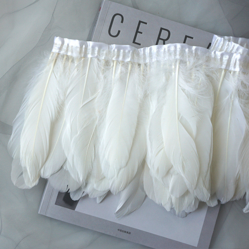 

1/2 Yards Natural Goose Feathers Trim Fringe White Plumes Ribbon For Wedding Dress Party Decoration Trimming DIY jujuhat Crafts