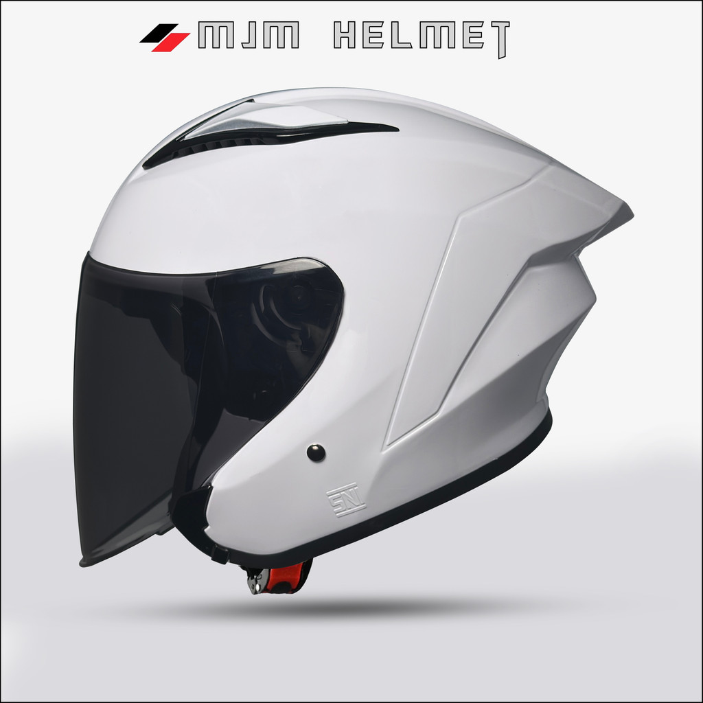 Helm Half Face | Mjm Batman Putih Kaca Hitam | Helm Premium Pria Wanita Dewasa SNI DOT