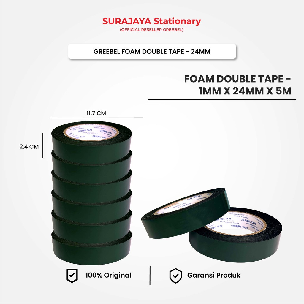 

Double Tape Foam / Greebel Selotip Foam 1M X 24MM x 5M (PER PCS) / Isolasi Bolak Balik / Spons Foam