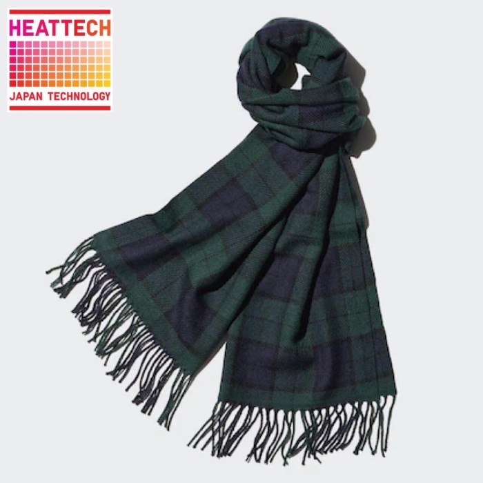 UNIQLO Heattech Syal Scarf Winter Kotak Pria Wanita Dark Green IS