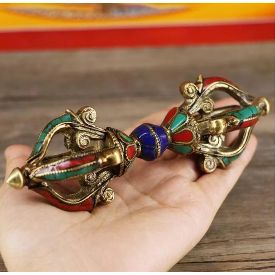 Copper Statue Religious Ritual Buddha Nepalese Handmade Five-strand Diamond Turquoise Konjac Copper 