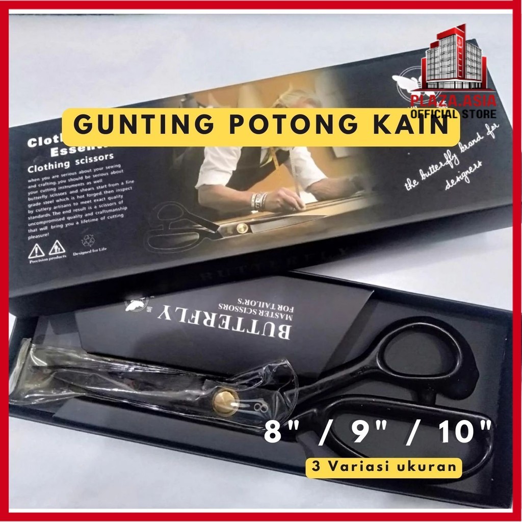 

Gunting Potong Kain Butterfly Original Hitam Bahan Baja Mangan Galvanis 8" / 9" / 10" Professional Tailor Scissors