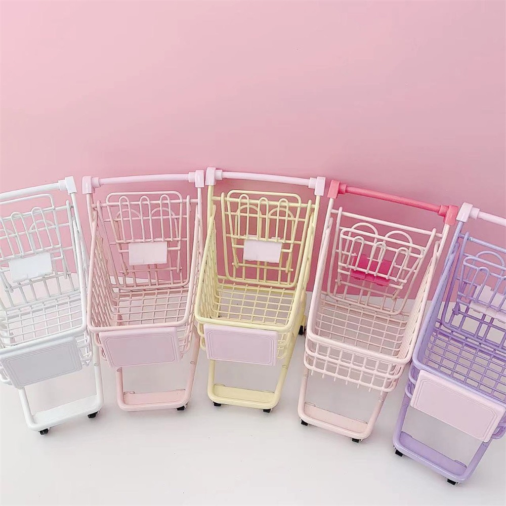 

Creative Cute Desktop Storage Boxes Mini Shopping Car Storage Basket Sorting Basket Simulation Supermarket Hand Trolley Ornament