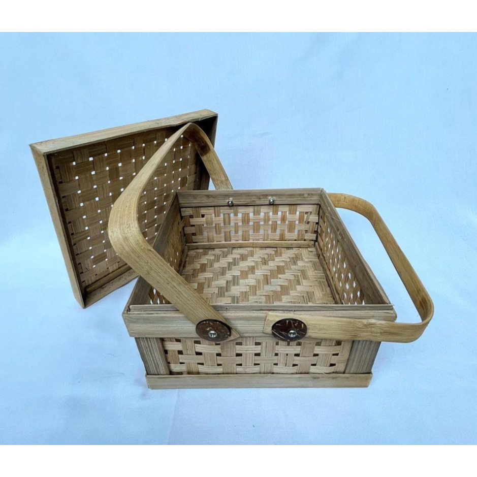 KERANJANG ANYAMAN BAMBU KOTAK TUNGGAL HANTARAN SESERAHAN PARSEL PARCEL KERAJINAN HAMPERS
