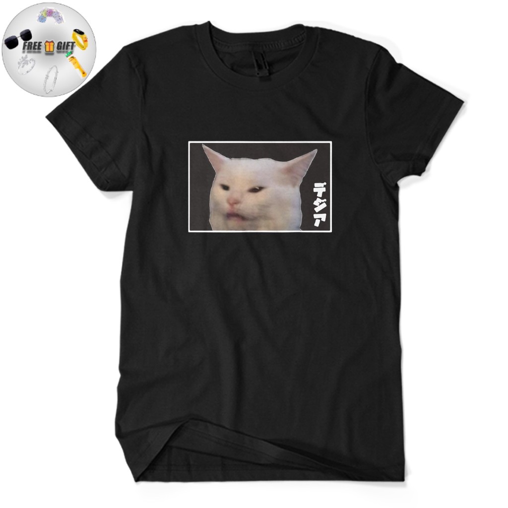 [ FREE GIFT ] Kaos CAT MEME SHITPOST KUCING - Hitam - Baju Parody Logo Brand Merk - T Shirt Nyaman -