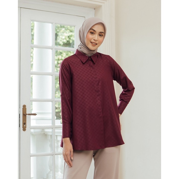 NEW -Geulis.id ARIANA TOP (2 warna) Atasan Kemeja Wanita - MAROON, XS