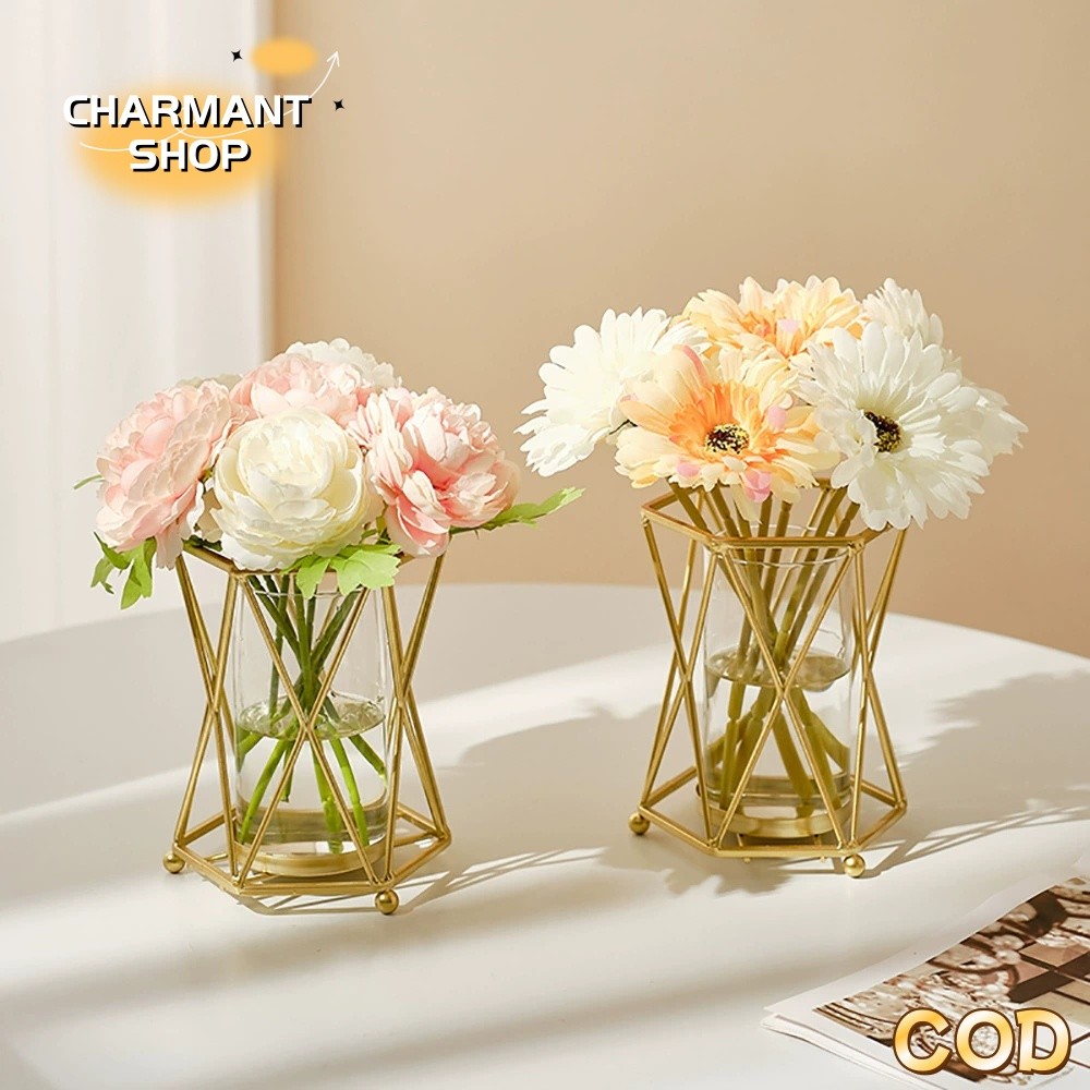 【CHARMANT】Vas besar, vas kaca hidroponik kreatif, rangkaian bunga, ornamen mewah ringan, meja makan 