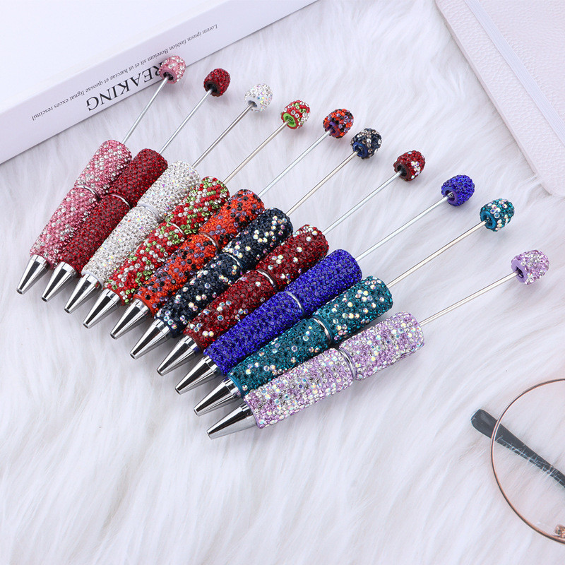 

10pcs Full Diamond Bead Pens Beaded Ballpoint Pen School Office Supplies Beadable Gradient Luxury Glitter Pen Stationery
