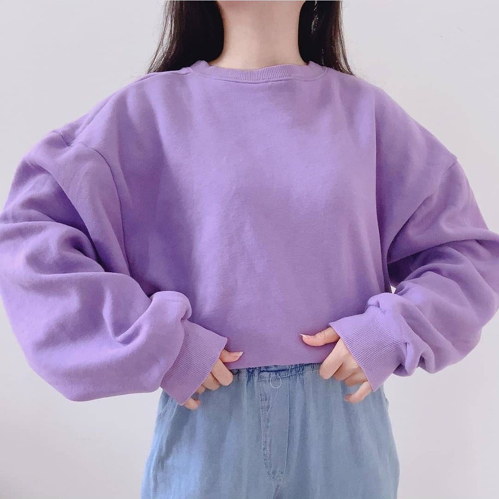 SWEATER BAJU FASHION OOTD WANITA LENGAN PANJANG KAOS CEWEK DEWASA CROP JUMBO OVERSIZE LILAC   CROP K