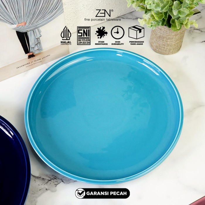 ZEN Piring Keramik Besar Piring Makan Piring Saji Blue Teal 32 cm