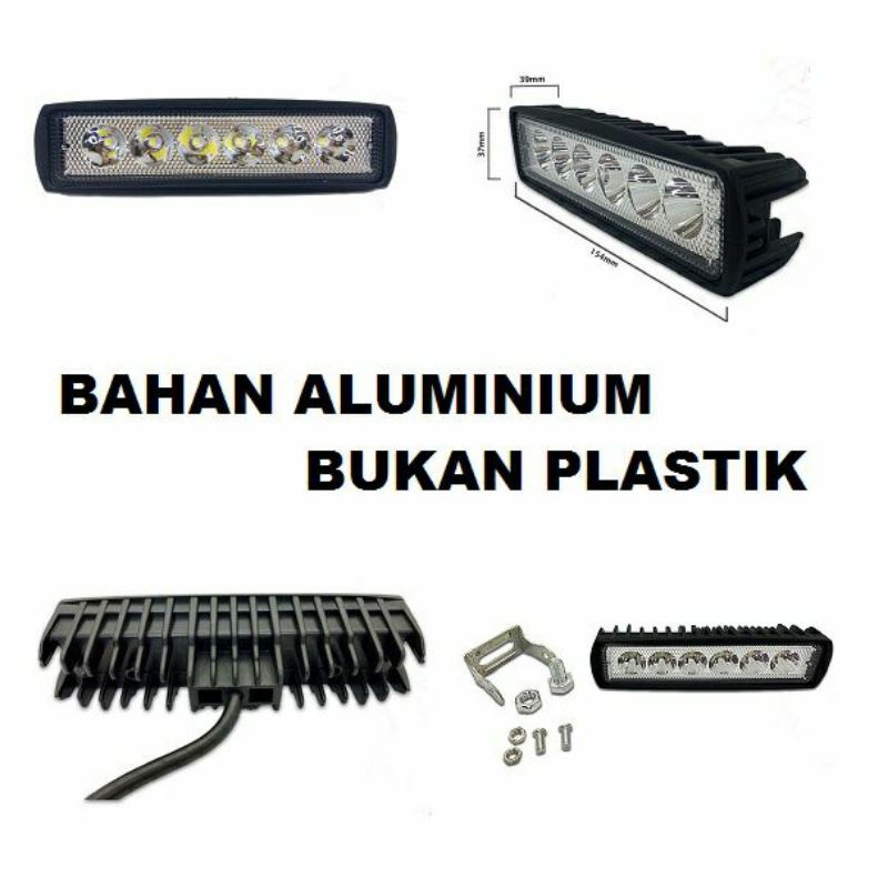 Lampu LED tembak 6 mata panjang 24v 12v 18w mobil motor