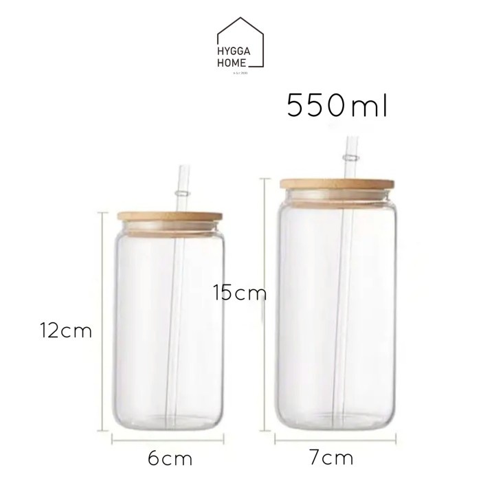 Sintiass_ HANAKO Straw Cup Gelas Minum Sedotan Kaca Tutup Bambu Tumbler Estetik - 550ml