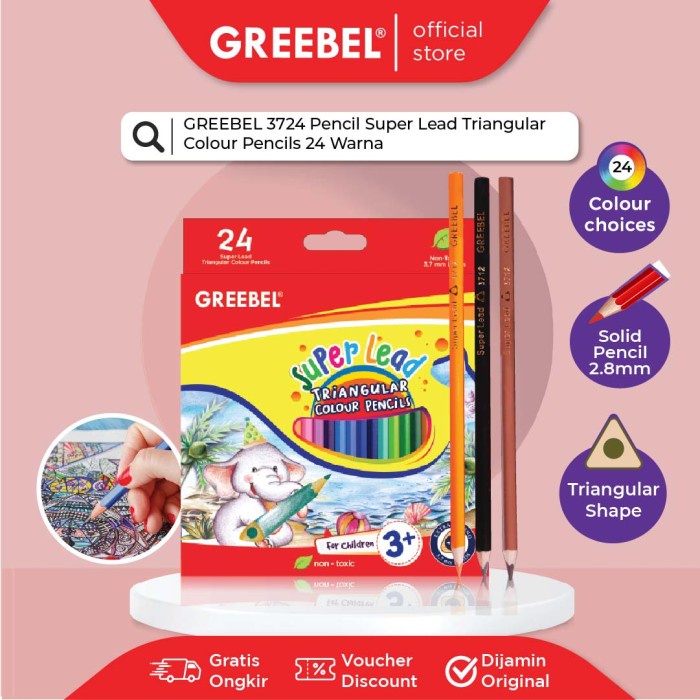 

[New] GREEBEL PENSIL WARNA 3724 SUPER LEAD ISI 24 Colouring Color Pencil