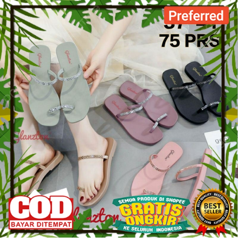 SEPATU SANDAL BEST SELLER TREND TERKINI /L1973-67 Sandal Glanzton Jepit Jempol Tali Manik Karet Jell