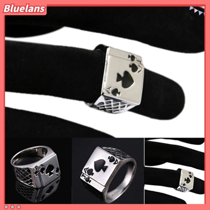 SALE -Bluelans Men 18K White Gold Plated Blackspades Ring Finger Jewelry- 1.2.23
