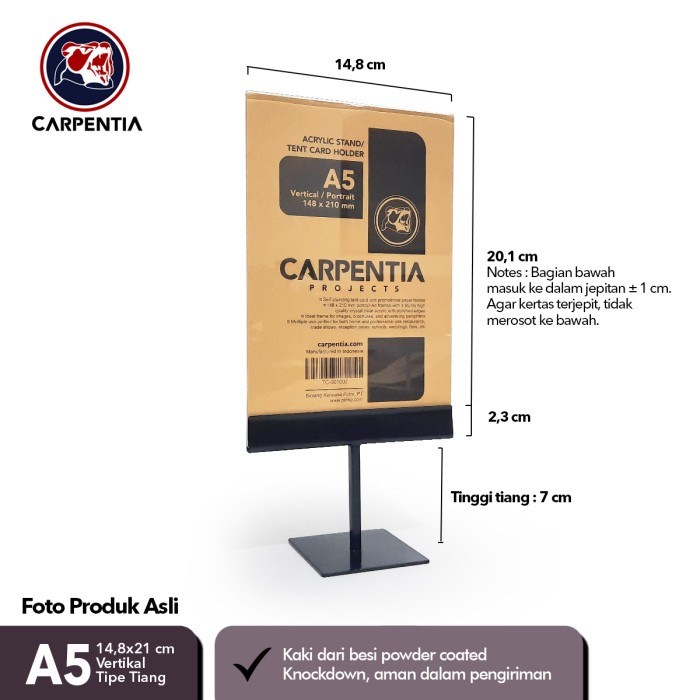 

Carpentia Stand Akrilik Besi /Tiang A5 Vertikal 14,8x21cm /Brosur Menu - Hitam