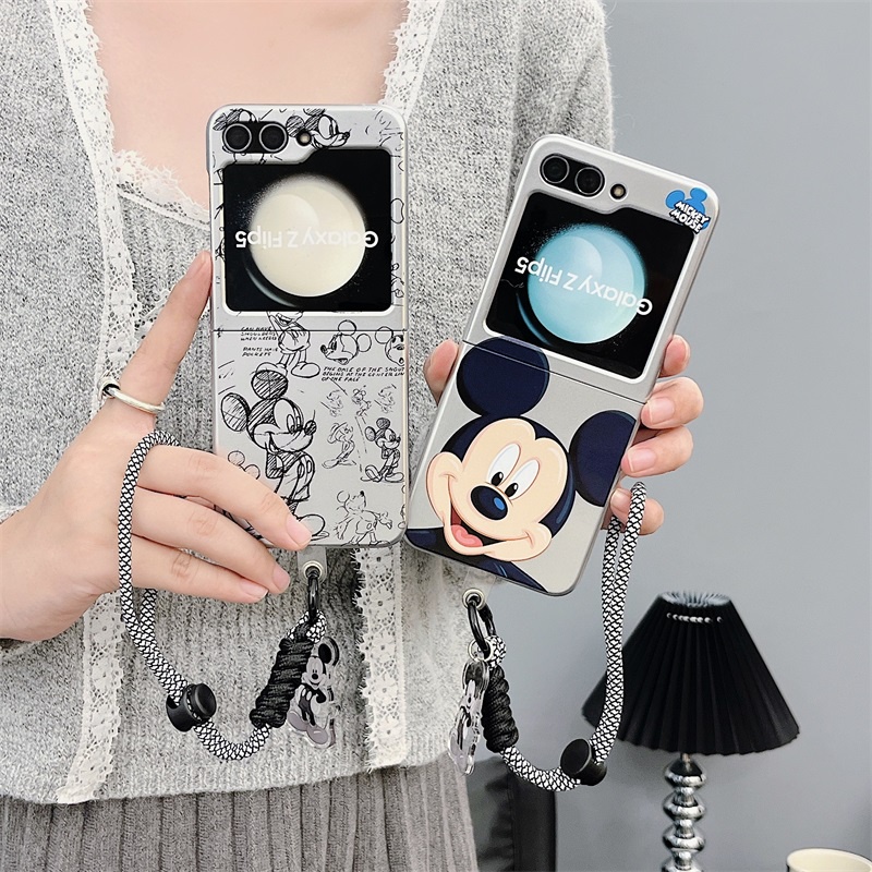 Samsung Z Flip6 Flip5 Casing Hp Z Flip4/3 Fashionable New Produk Silver Lacquer Mickey Case Tali Sar