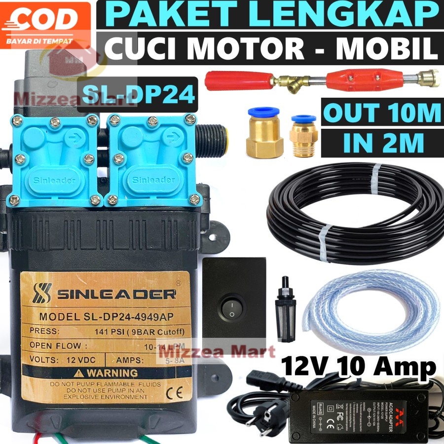 MizzeaMart Paket lengkap cuci motor - mobil dual pump Sinleader SL DP24 - JET STIK 30CM - Selang PU 