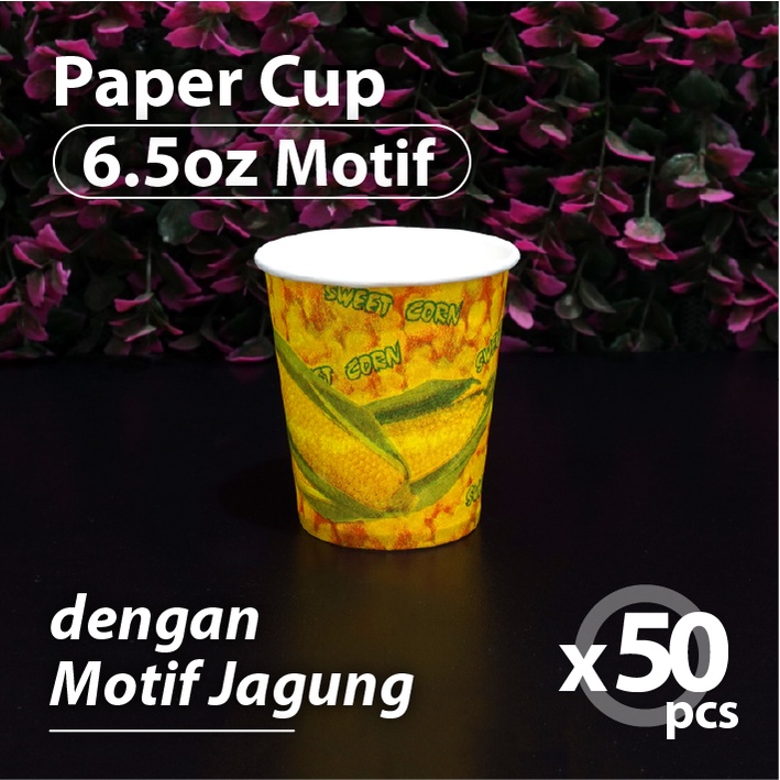 Pak isi 50 pcs - Paper Cup 6.5oz Motif Jagung - Food Grade - Jasuke