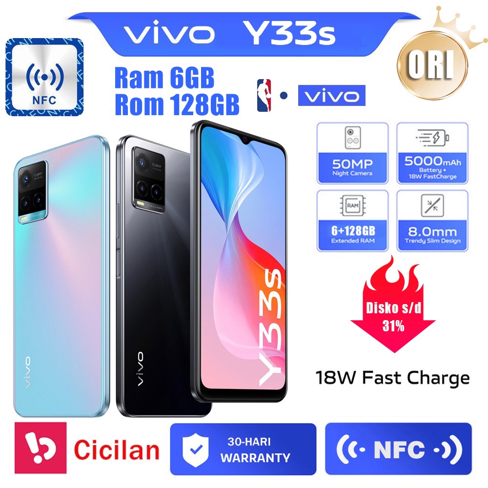 hp vivo Y33s ram 6/128 GB handphone NFC Baru smartphone