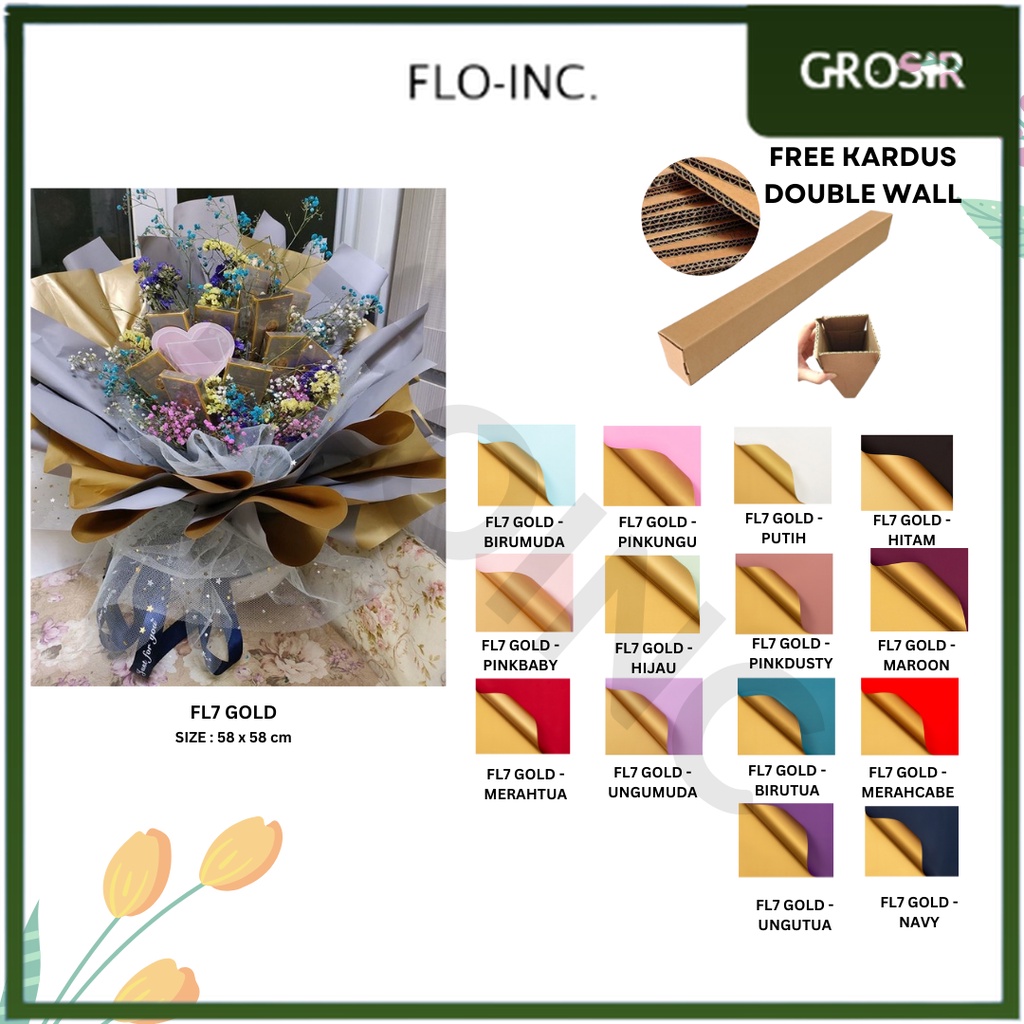 

FLO-INC. - FL7 GOLD 5Lembar-Kertas Bunga Buket Dua Warna Gold/Kertas Buket Bunga Florist Cellophane Bi Color Gold