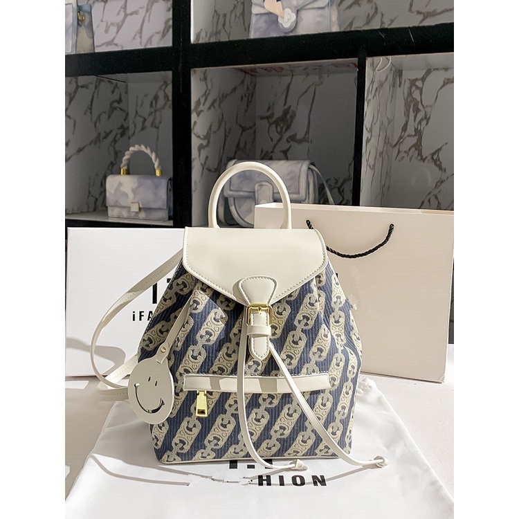 import asli Ransel Tekstur Kulit Asli Hong Kong untuk Wanita 2023 Ransel Kecil Perjalanan Luar Ruang