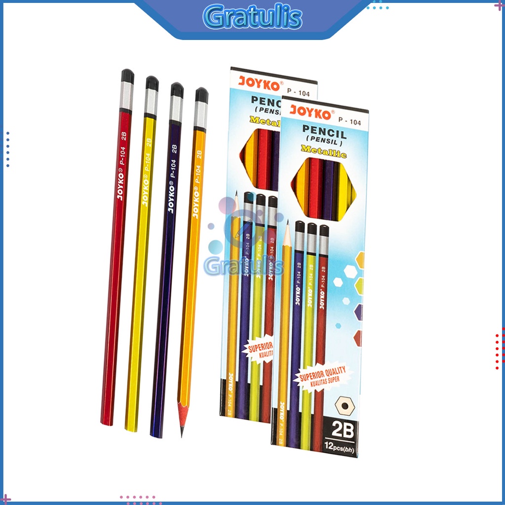 

PENSIL METALLIC 2B JOYKO [P-104/12 PCS] / ALAT TULIS UJIAN KOMPUTER / PENCIL GAMBAR MENULIS [1 PACK]