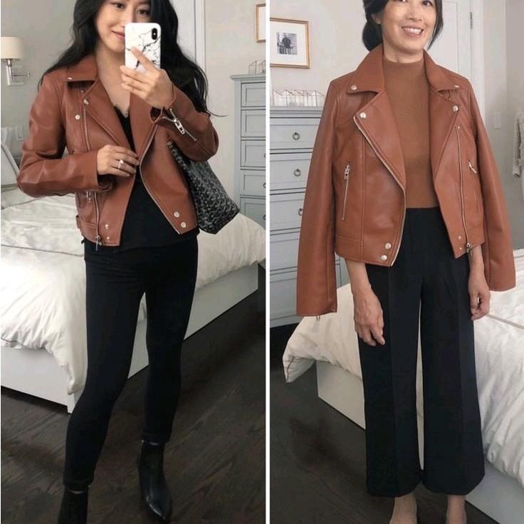 Jaket Kulit Wanita Korea Outfit Ootd Hijab Coklat Semi Crop Blazer