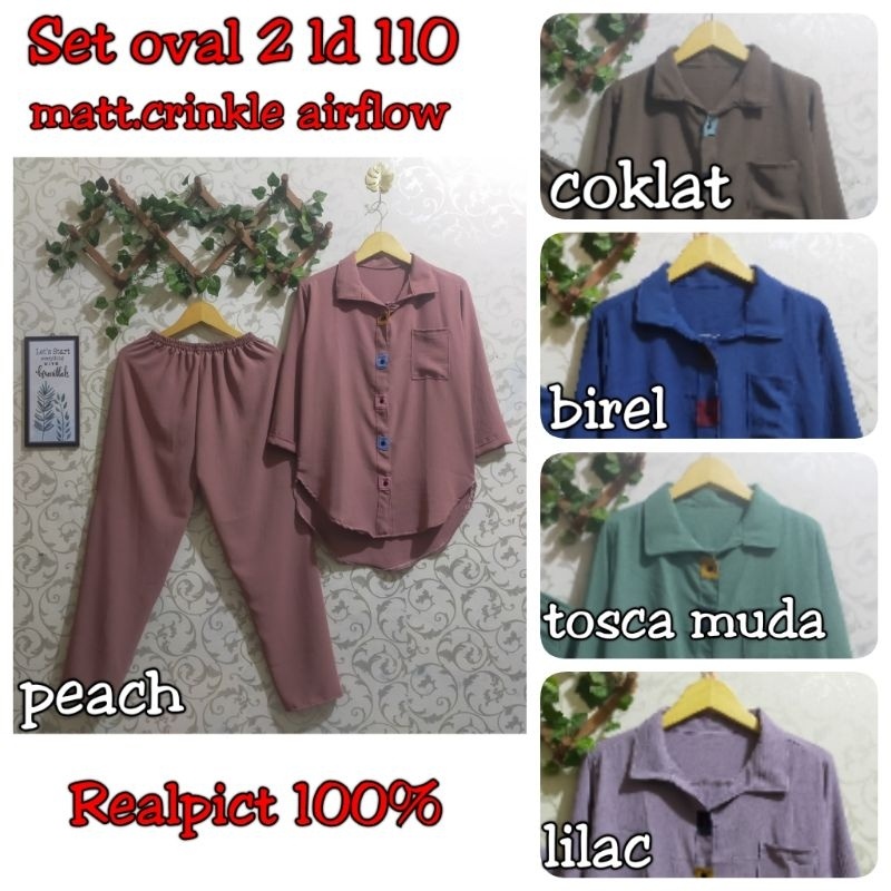 Ld 110 setcel kemeja crinkle airflow/setelan celana wanita/setcel oval crinkle airflow/setelan wanit