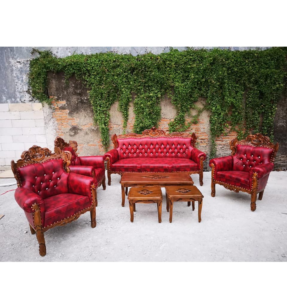 Sofa Jati Ukir Romawi Rintik 3111 + Meja (Promo Harga)