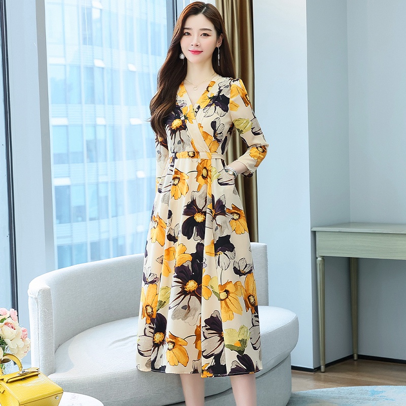 FANMU Gaun Sifon Lengan Panjang Di Atas Lutut Gaya Korea Baru 2025/Rok Panjang Penutup Daging Longga