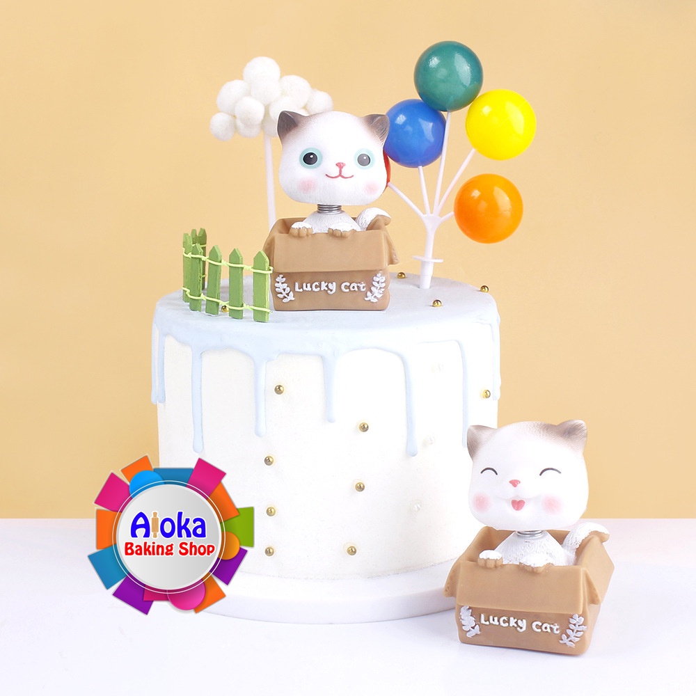 Topper Dekorasi Kue Figure Kucing Cat Box Lucu Miniatur Kucing